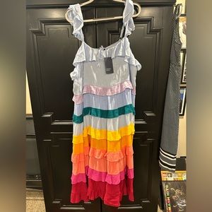 Crown ￼& Ivy Multicolored Tiered Ruffled Boho Midi Dress